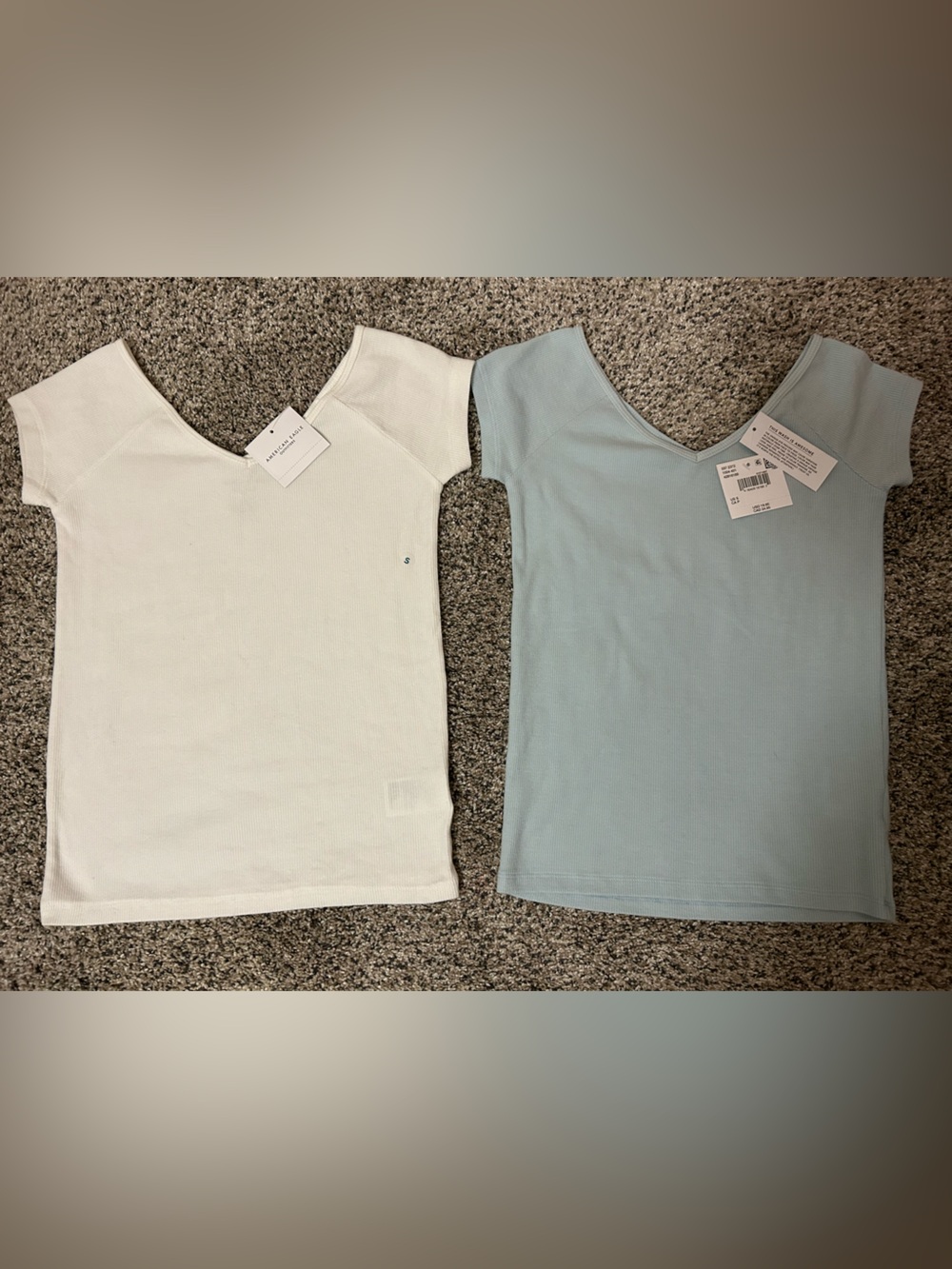 American Eagle Outfitters Short Sleeve V-Neck Tee Duo - White & Light Blue